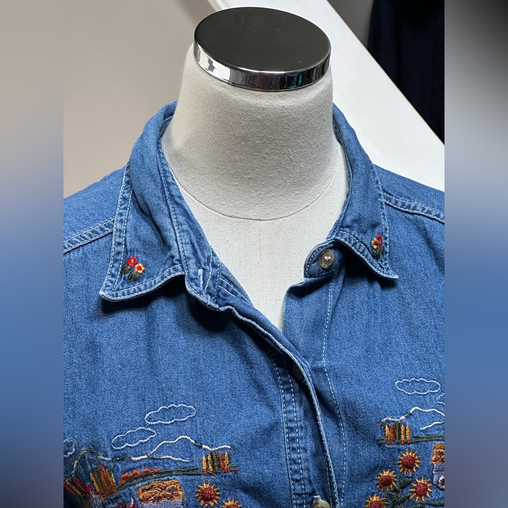 SOLD Vintage Y2K Bobbie Brooks Denim Fall Harvest Embroidered Button Women’s L - Picture 7 of 13